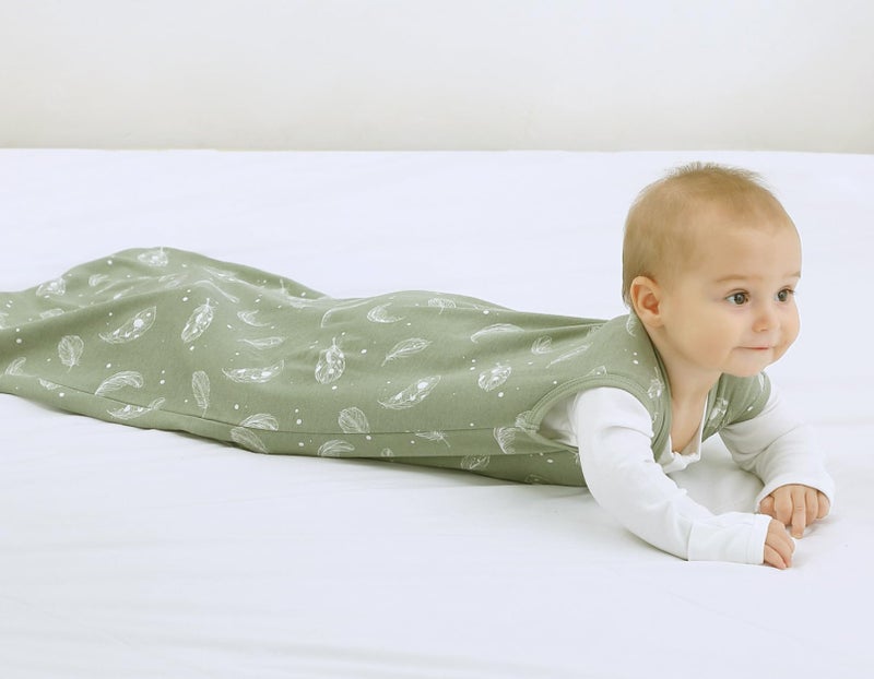 Owlivia Baby Organic Cotton 0.5 TOG Wearable Blanket-Light Sleeping Bag with 2-Way Zipper, Boys Girls Swaddle Transition Sleep Sack(0.5 TOG Feather Green, 3-12 Months) - Image 4
